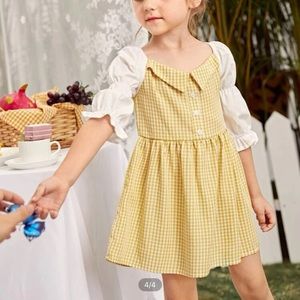 Yellow and White Gingham Contrast Sleeve Toddler Dress